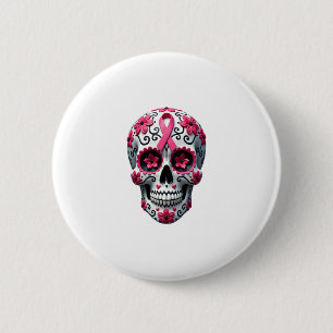Pink Ribbon Sugar Skull Calavera Breast Cancer Awa 6 Cm Round Badge