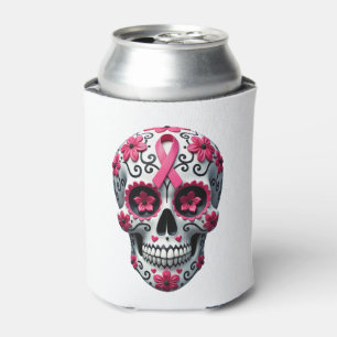 Pink Ribbon Sugar Skull Calavera Breast Cancer Awa Can Cooler
