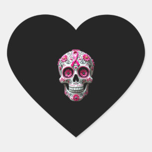 Pink Ribbon Sugar Skull Calavera Breast Cancer Awa Heart Sticker