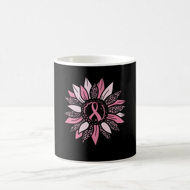 Pink Ribbon Sunflower Breast Cancer Awareness Gift Coffee Mug (Center)