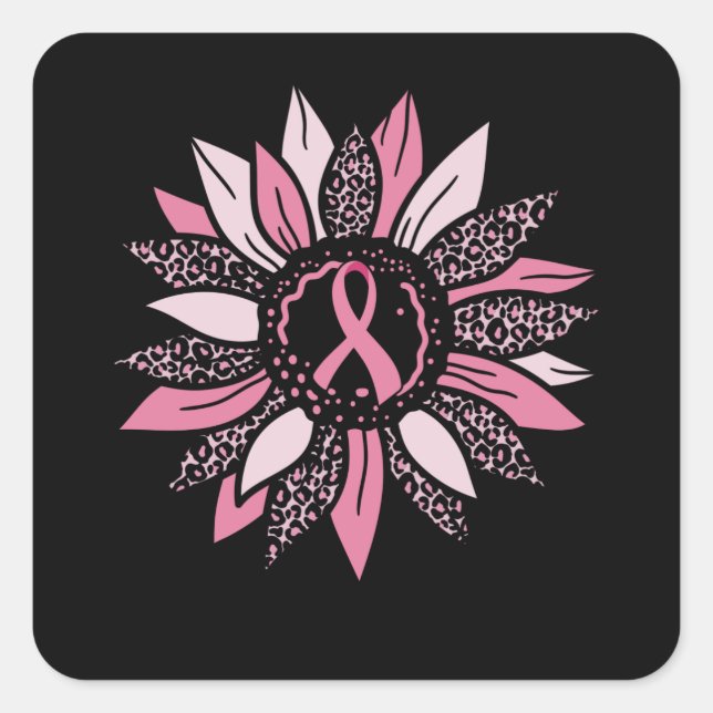 Pink Ribbon Sunflower Breast Cancer Awareness Gift Square Sticker (Front)