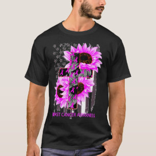 Pink Ribbon Sunflower Breast Cancer Awareness T-Shirt
