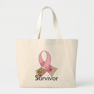 Pink Ribbon Sunny Hopeful Day Design Large Tote Bag
