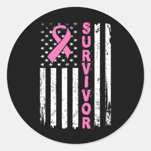 Pink Ribbon Survivor American Flag Breast Cancer A Classic Round Sticker
