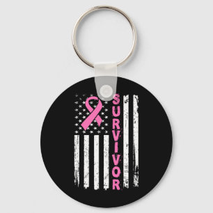 Pink Ribbon Survivor American Flag Breast Cancer A Key Ring