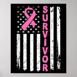 Pink Ribbon Survivor American Flag Breast Cancer A Poster