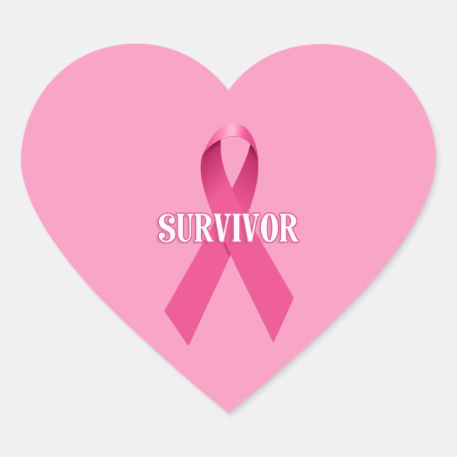 Pink Ribbon SURVIVOR on Pink Heart Heart Sticker (Front)