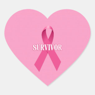 Pink Ribbon SURVIVOR on Pink Heart Heart Sticker
