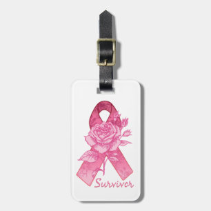 Pink Ribbon Survivor Rose Luggage Tag