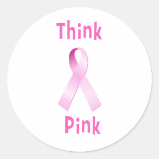 Pink Ribbon - Thnk Pink Classic Round Sticker
