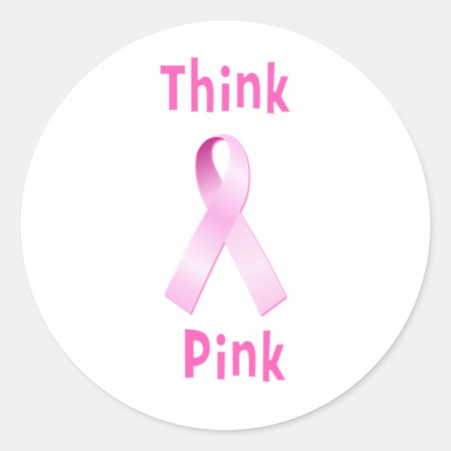Pink Ribbon - Thnk Pink Classic Round Sticker (Front)