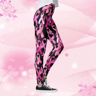 Pink Ribbon Toss Breast Cancer Survivor Black Leggings