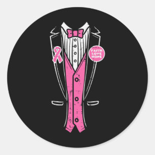 Pink Ribbon Tuxedo Breast Cancer Awareness Men Boy Classic Round Sticker