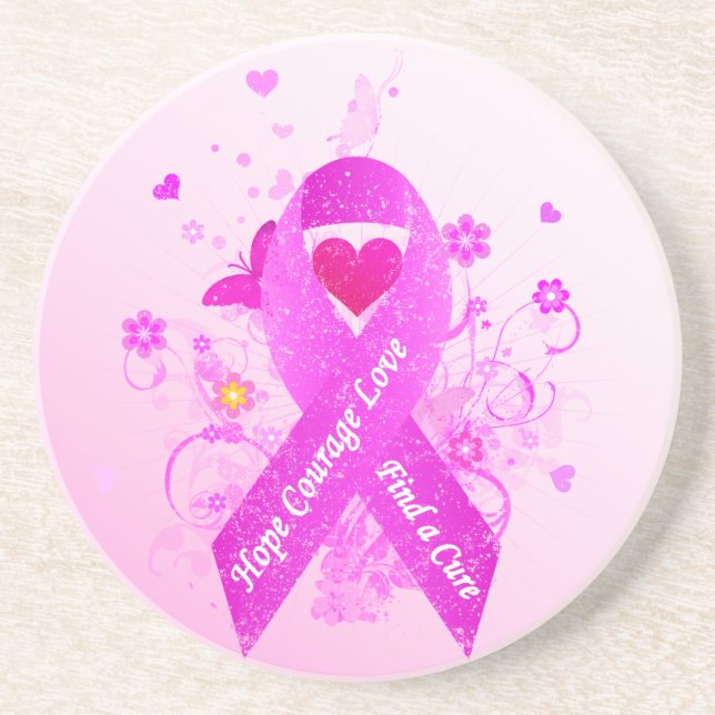 Pink Ribbon Vintage Coaster (Front)