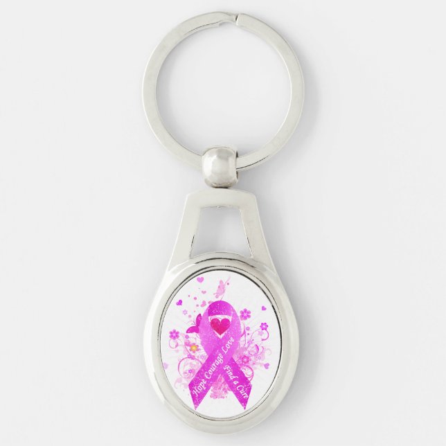 Pink Ribbon Vintage Key Ring (Front)