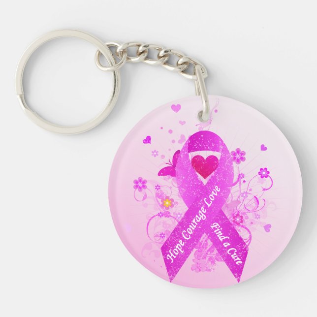 Pink Ribbon Vintage Key Ring (Front)