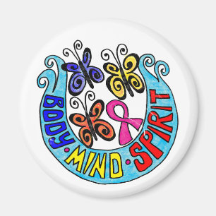 Pink Ribbon w/ Butterflies and  Body Mind Spirit Magnet