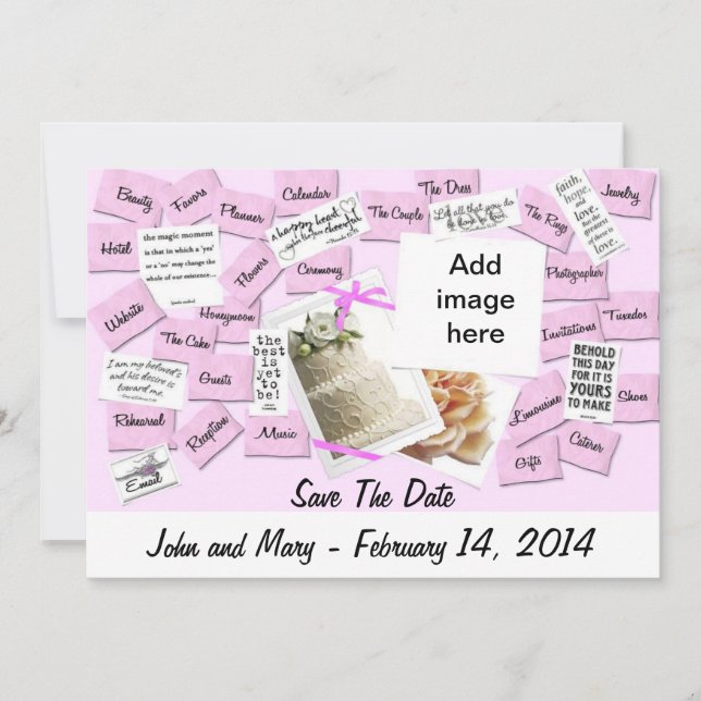 Pink Ribbon, Wedding Cake Save The Date (Front)