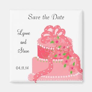 Pink Ribbon Wedding Cake Save the Date Magnet
