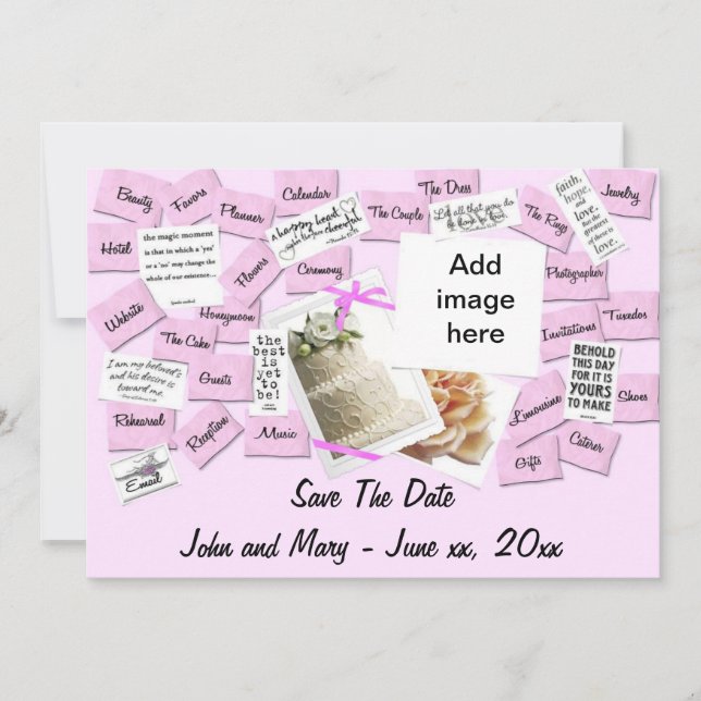 Pink Ribbon, Wedding Cake Save The Date Postcard (Front)