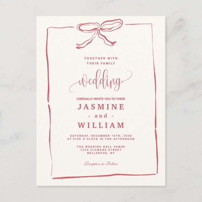 Pink Ribbon Wedding Invitation Postcard (Front)