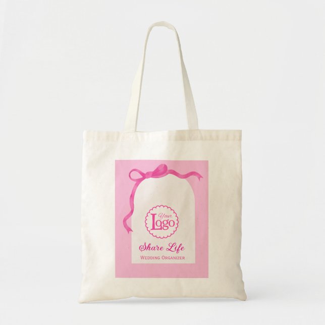 Pink Ribbon Wedding Organizer Business Promotion Tote Bag (Front)