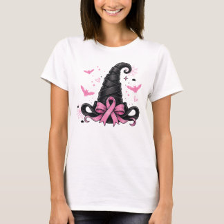 Pink Ribbon Witch Hat Breast Cancer Awareness T-Shirt