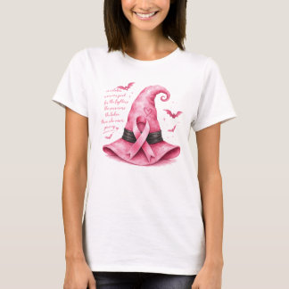 Pink Ribbon Witch Hat Breast Cancer Awareness T-Shirt