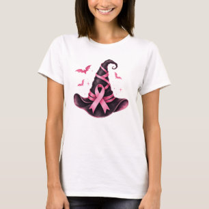 Pink Ribbon Witch Hat Breast Cancer Awareness T-Shirt