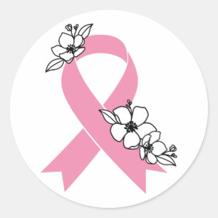 Pink Ribbon with Blossoms Classic Round Sticker