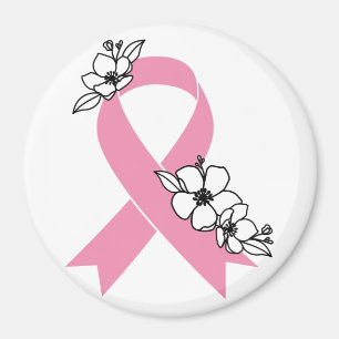 Pink Ribbon with Blossoms Magnet