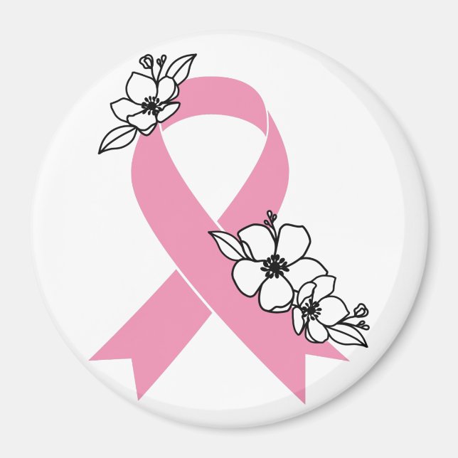 Pink Ribbon with Blossoms Magnet (Front)