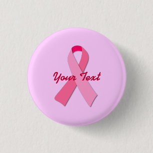 Pink Ribbon with Custom Text 3 Cm Round Badge