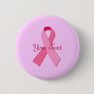 Pink Ribbon with Custom Text 6 Cm Round Badge
