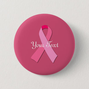 Pink Ribbon with Custom Text 6 Cm Round Badge