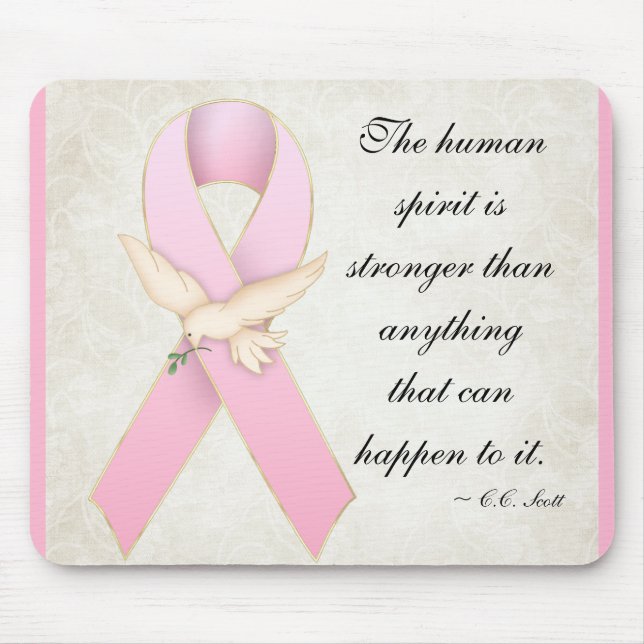 Pink Ribbon with Dove Quoteable/Customise Mousepad (Front)