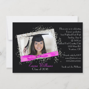 Pink Ribbon with Glitter Graduation Invitation