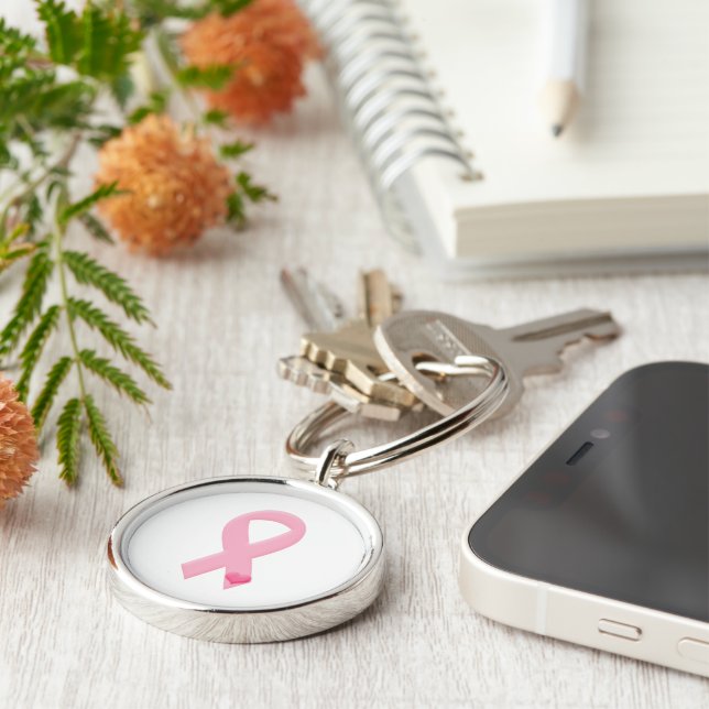 Pink Ribbon with Heart Key Ring (Side)