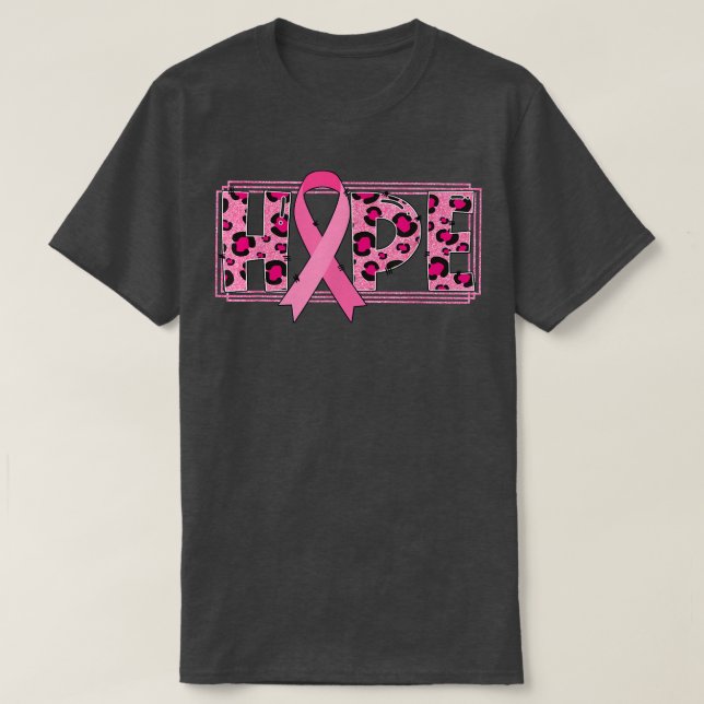 Pink Ribbon With Leopard Print Hope Breast Cancer  T-Shirt (Design Front)