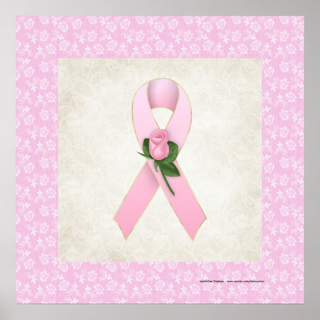 Pink Ribbon with Pink Rose Beautiful Print (Front)