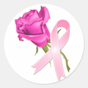 Pink Ribbon with Rose *Breast Cancer Awareness * Classic Round Sticker