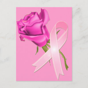 Pink Ribbon with Rose *Breast Cancer Awareness * Postcard