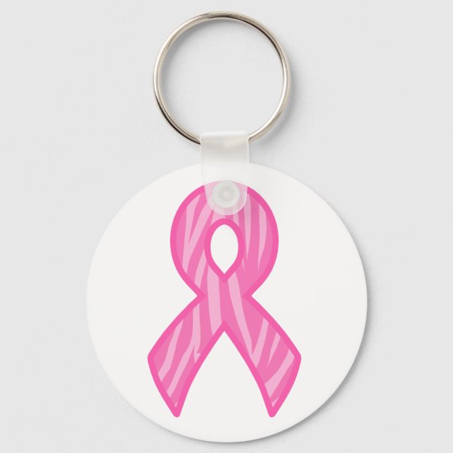 Pink Ribbon with Tiger Print Background Key Chain (Front)