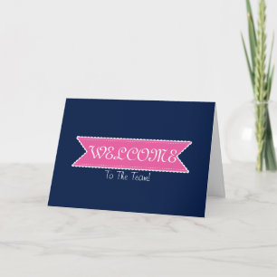 Pink Ribbon with White Border BlueCute Welcome Thank You Card
