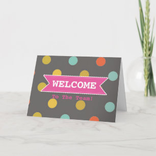 Pink Ribbon with White Border Colourful Polka Dots Card