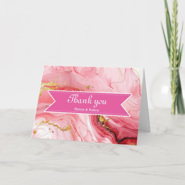 Pink Ribbon with White Border Cute Thank You (Front)