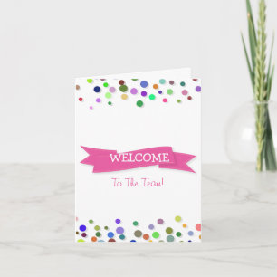 Pink Ribbon with White Border Polkadots Welcome Card