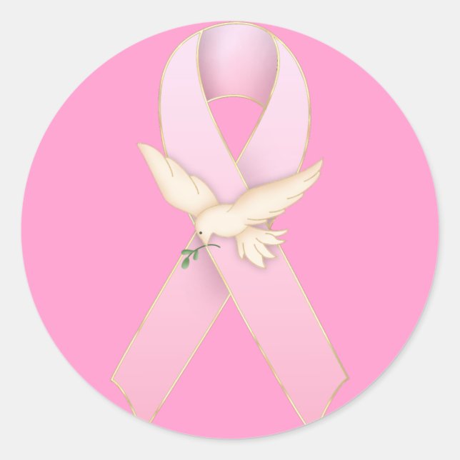 Pink Ribbon with White Dove Stickers (Front)