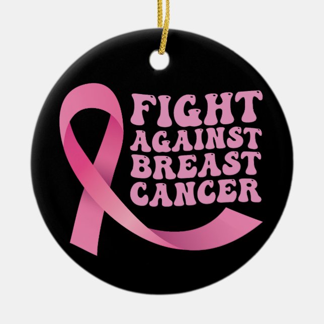 Pink Ribbon Women Cancer Awareness Breast Cancer  Ceramic Ornament (Front)