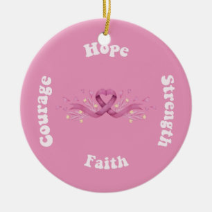 Pink Ribbon Women Cancer Awareness Breast Cancer  Ceramic Ornament